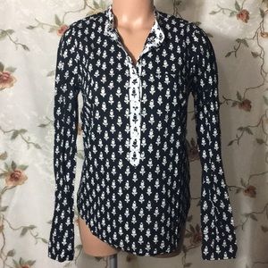 ✨J Crew 100% Cotton Navy Print Long Sleeve Top